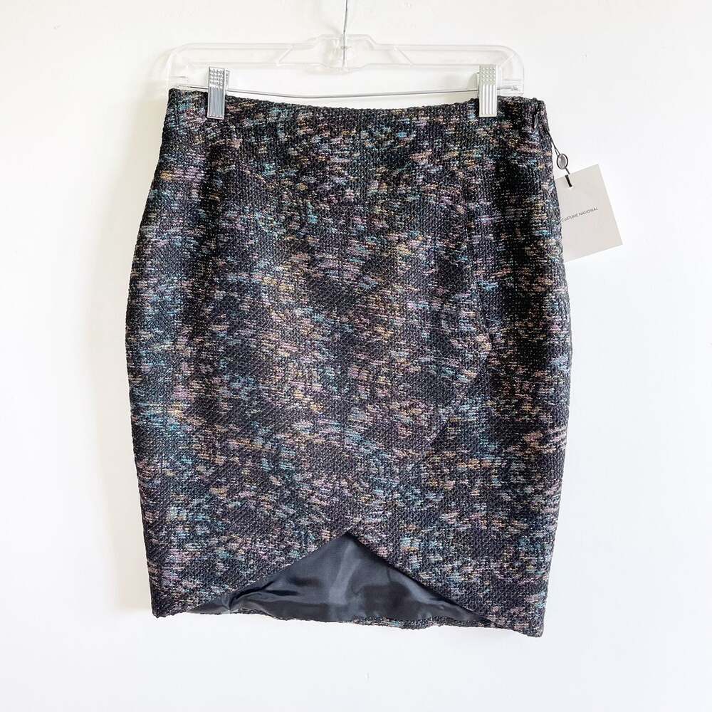 NWT CoSTUME NATIONAL Black Metallic Wool Faux Wrap Skirt